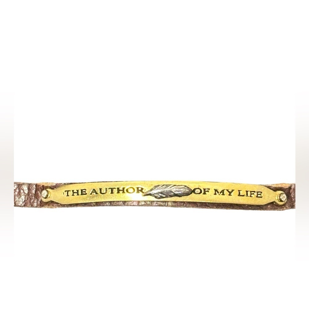 Brown Leather Bracelet with Gold Plate – “Author of My Life” Adjustable
